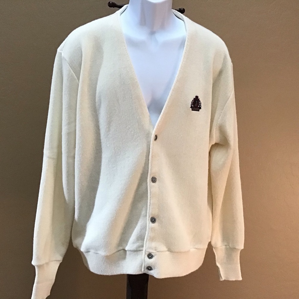 IZOD Vintage Collegiate Button Down Ivory Cardigan Size XL  #Grandpa #collegiate